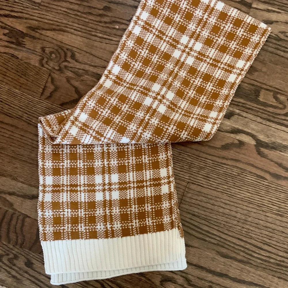 Timberland Tan and White Plaid Knit Scarf